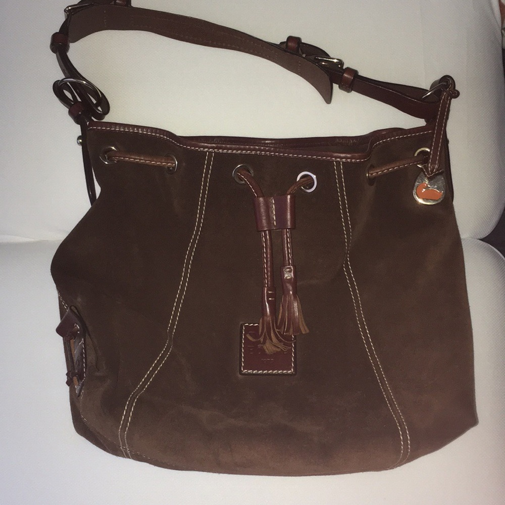 Dooney and Bourke brown suede bucket bag